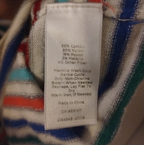 Talbots Sweater Off White Colorful Metallic Silver Shimmer Stripe Size M Petite - Picture 4 of 4